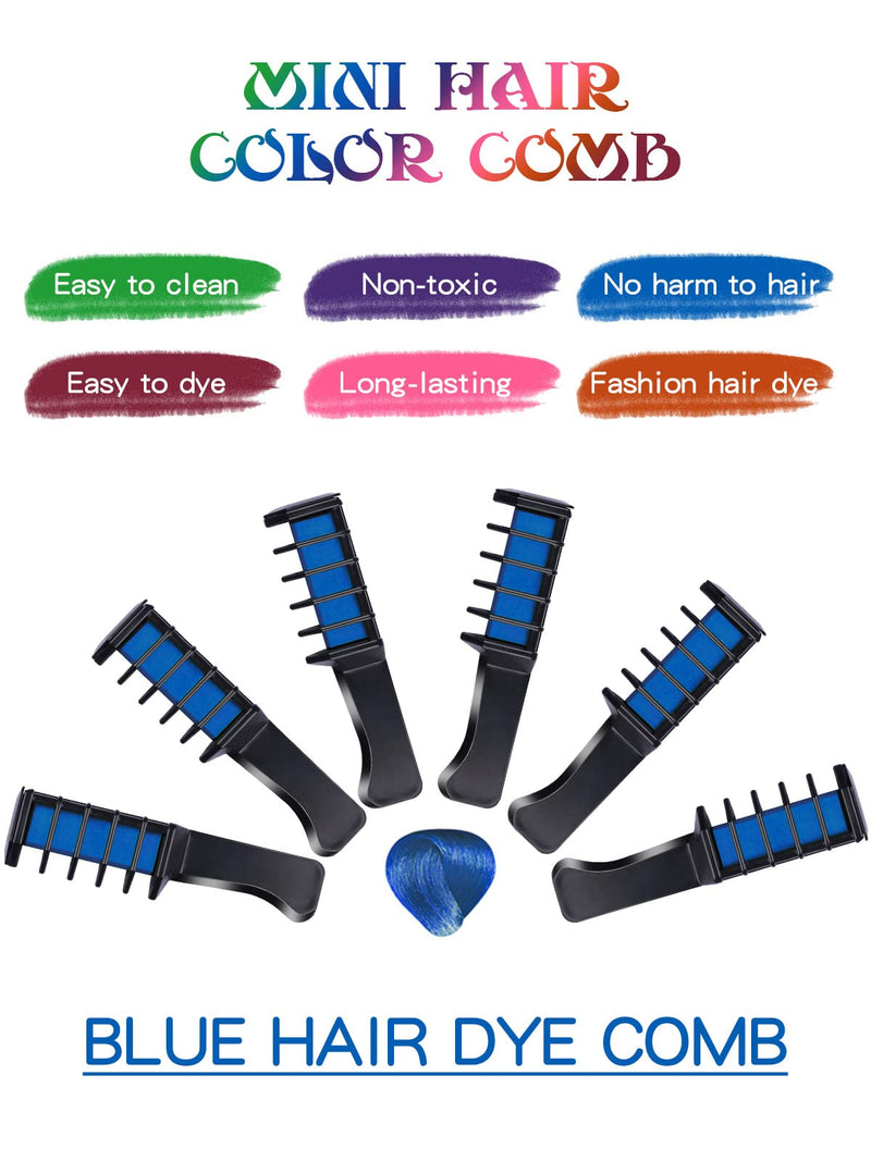 [Australia] - 10 PCS Hair Chalk Comb for Girls, TOROKOM Temporary Bright Washable Hair Color Comb Mini Hair Chalk for Kids, Non Toxic Hair Color Dye for Cosplay Christmas Theme Party DIY Hair Color(blue) blue 