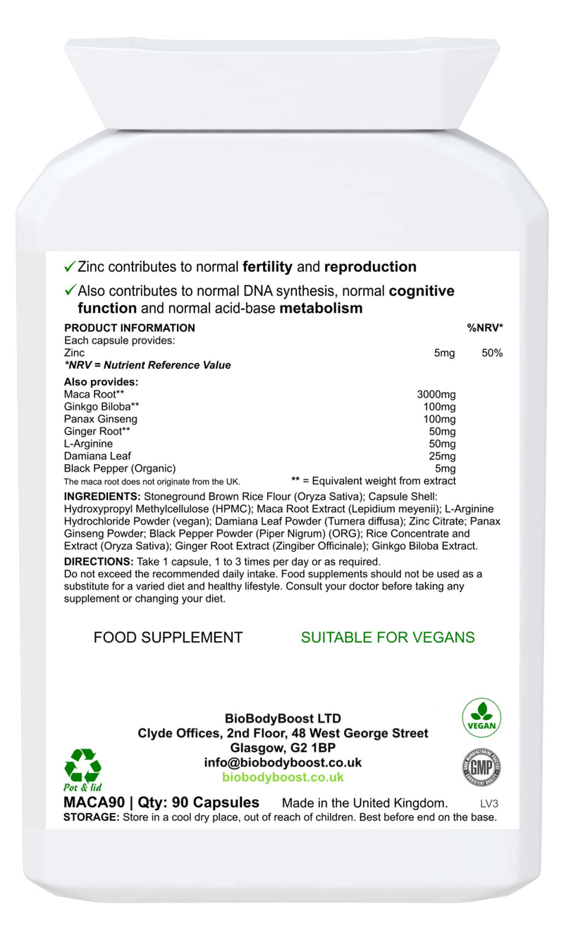 [Australia] - BioBodyBoost Maca Me Happy - Premium Maca Root & Herbal Blend Capsules | 90 Count | Supports Sexual Health, Fertility & Reproduction | Vegan & Vegetarian Friendly 