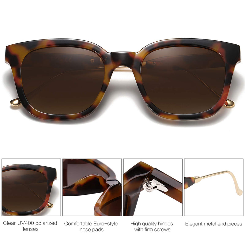 [Australia] - SOJOS Classic Square Polarized Sunglasses for Women UV400 Sun Glasses SJ2050 Amber Tortoise Brown 