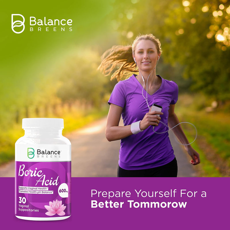 [Australia] - Balance Breens Boric Acid Vaginal Suppositories 600 mg - Intimate Health Support, Promotes Healthy pH Balance - 30 Vaginal Use Capsules 