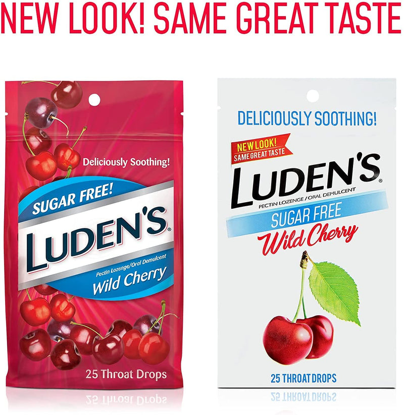 [Australia] - Luden's Deliciously Soothing Throat Drops | Sugar-Free | Wild Cherry Flavor | 25 Count Each | Pack of 4 