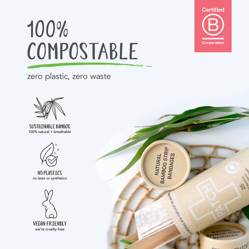 [Australia] - PATCH Large Format Bamboo Plasters for Cuts & Scratches, Hypoallergenic Wound Care for Sensitive Skin - Latex Free, Natural, 10pcs 1 Pack (10 Plasters) 
