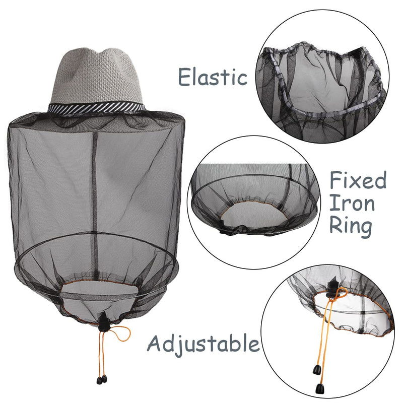 [Australia] - ZffXH Mosquito Insect Gnats Bee Head Net Hat Sun Straw Netting Mesh Veil Cap for Gardener Yard Work Beekeeper Fishing Safari Outdoor Lover Hat Grey 