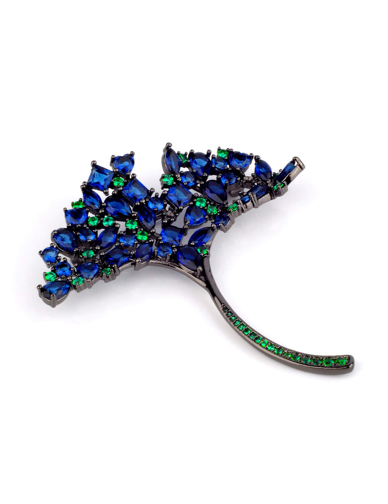 [Australia] - Philocaly Crystal Ginkgo Leaf Brooch Pin for Women Girls Blue & Green 