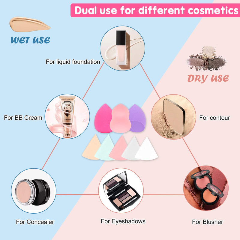 [Australia] - Lolalet (8 Pcs) Makeup Sponge Beauty Blender Set and Powder Puffs, Latex-Free Soft Beauty Foundation Blending Sponges for Liquid Dry Foundation/BB Cream/Powder/Concealer, Dry and Wet Use -Pink Pink 