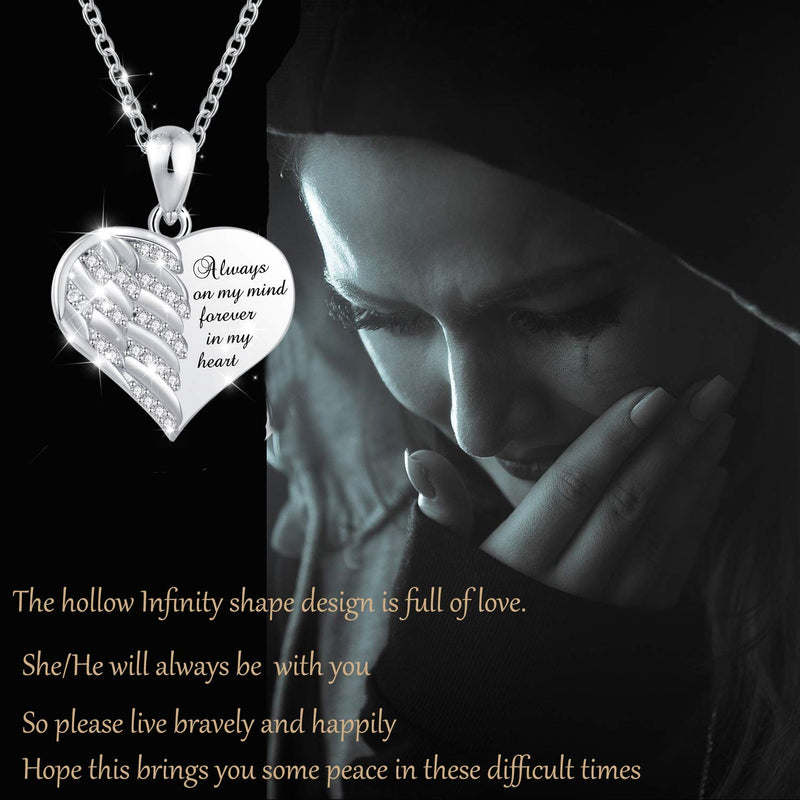 [Australia] - FREECO 925 Sterling Silver Urn Necklace for Ashes - Angel Wing Heart Cremation Memorial Pendant Keepsake Necklace Jewelry Gifts with Fill Kit 20.0 Feet 