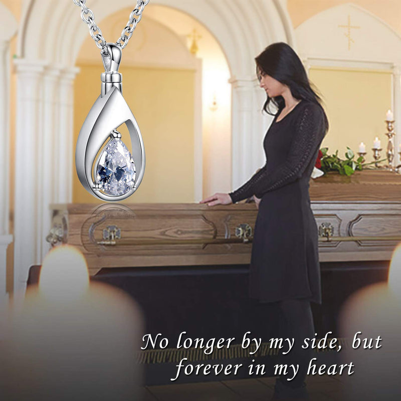 [Australia] - 925 Sterling Silver Cremation Jewelry Memorial CZ Teardrop Ashes Keepsake Urns Pendant Necklace for urn Necklaces Ashes Jewelry Gifts Clear 