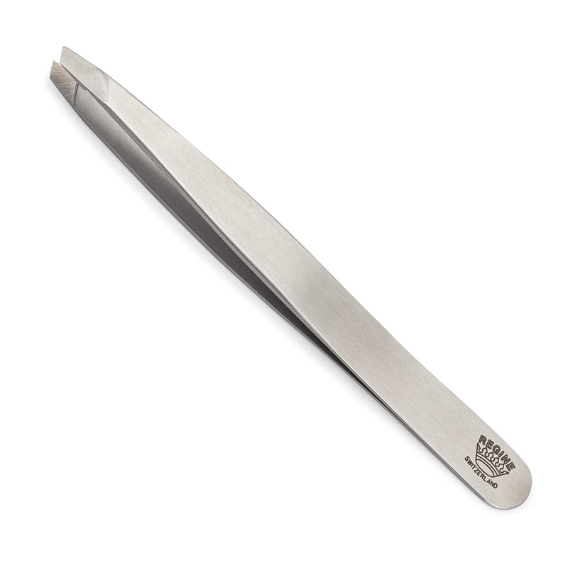 [Australia] - Regine Switzerland Slant Tweezer - Handmade in Switzerland - Professional Eyebrow, Facial & Hair Remover - Etched Interior Tip to Grab Hair From the Root - Perfectly Aligned Tips - Stainless Steel Slant Tip Tweezer 