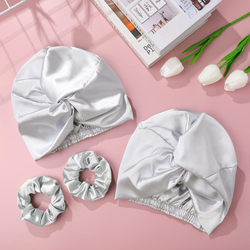 [Australia] - 6 Pieces Silk Hair Wrap for Sleeping Silk Ponytail Holders Silk Pillow Cases Set Bonnet Silk Hair Scrunchies for Women Girls (Light Grey) Light Grey 