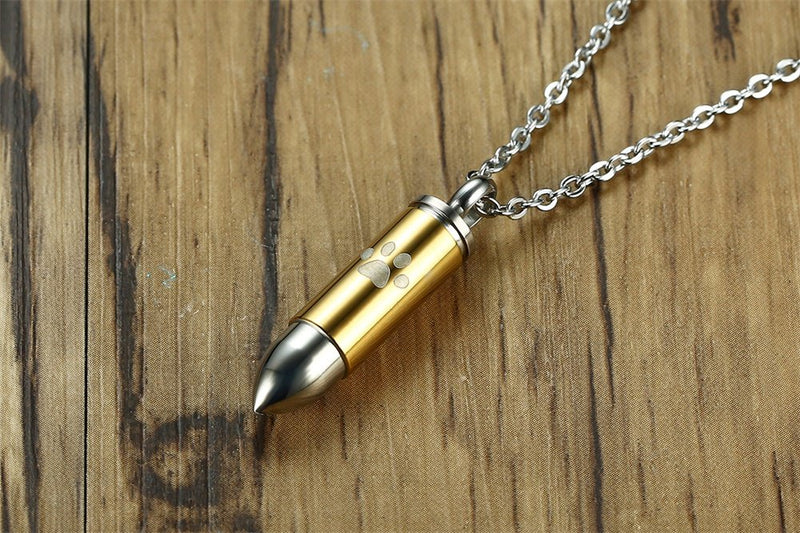 [Australia] - BEANS Stainless Steel The Bullet Urn Necklace for The Dog paw Keepsake Memorial Cremation Jewelry Gold 