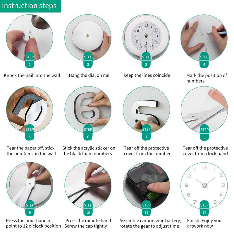 [Australia] - Aililife 3D DIY Wall Clock Decor Sticker Mirror Frameless Large DIY Wall Clock Kit for Home Living Room Bedroom Office Decoration (Sliver) Sliver 