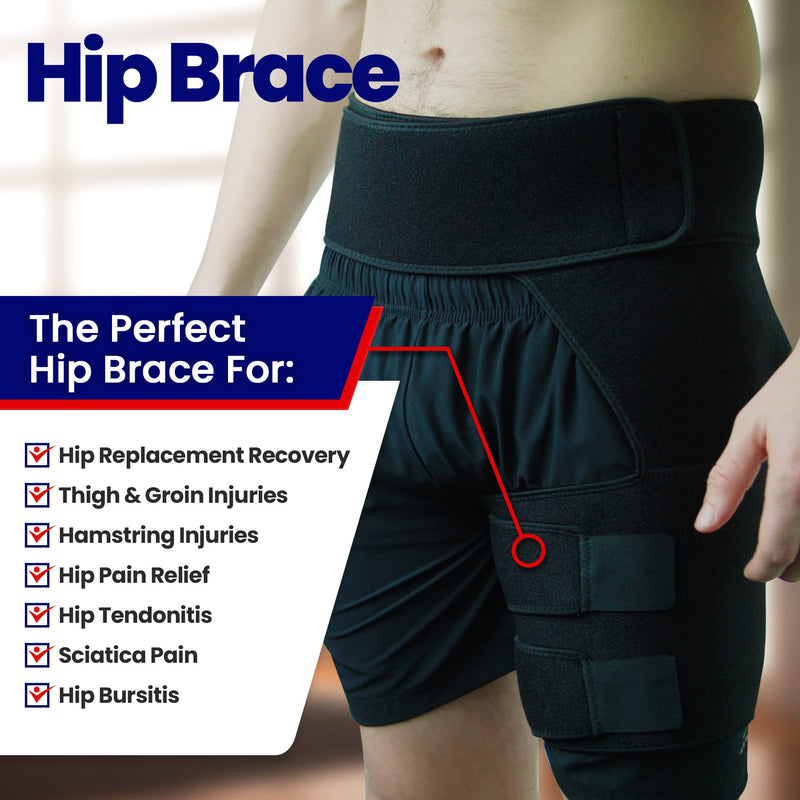 [Australia] - Hip Brace Thigh Compression Sleeve – Hamstring Compression Sleeve & Groin Compression Wrap for Hip Pain Relief. Support for Hip Replacements, Sciatica, Quad Muscle Strains - Large Left Large (Pack of 1) 