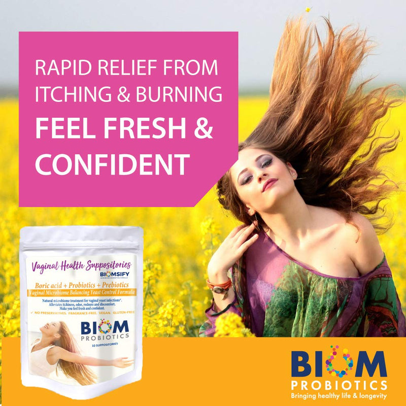 [Australia] - Biom Probiotics Prebiotics Boric acid Suppositories . Feminine Health Probiotic for Infections & pH Essentials VEGAN,PARABEN-FREE (10) 