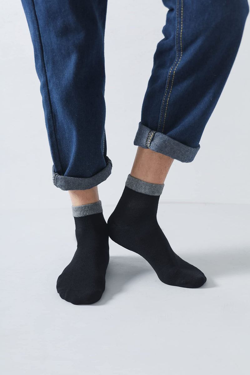 [Australia] - Yomandamor Men's Bamboo Diabetic Ankle Socks with Seamless Toe and Non-Binding Top,6 Pairs L Size(10-13) Large (6 Pair) 6 Pairs Black With Grep Top 
