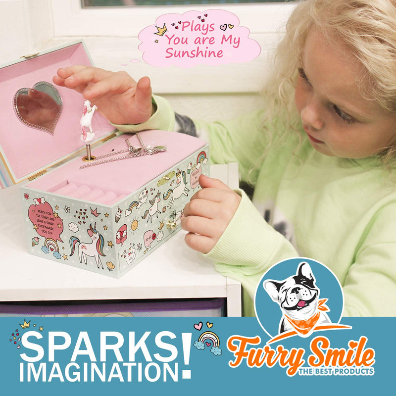 [Australia] - Musical Unicorn Jewelry Box for Girls - Kids Music Box Jewelry Organizer with Drawer Plays You Are My Sunshine with Heart Necklace and Bracelet Set - Girls Jewelry Box - Unicorn Music Boxes for Girls 