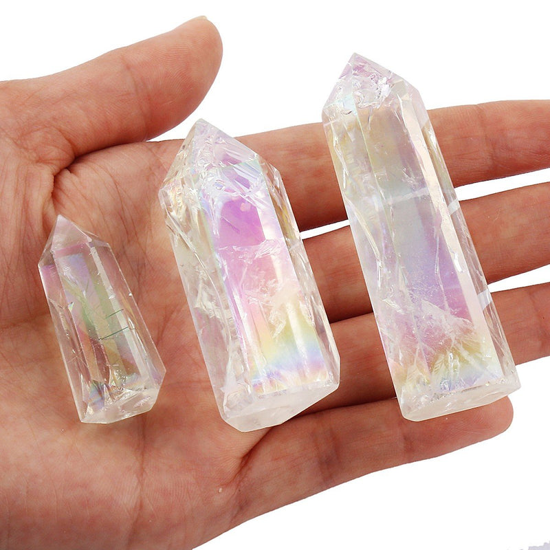 [Australia] - mookaitedecor Healing Crystals Point Wand Tumbled Faceted Prism Reiki Stone Meditation Decor,Titanium Coated Angel Aura 04#-angel Aura(1.3-2.5") 