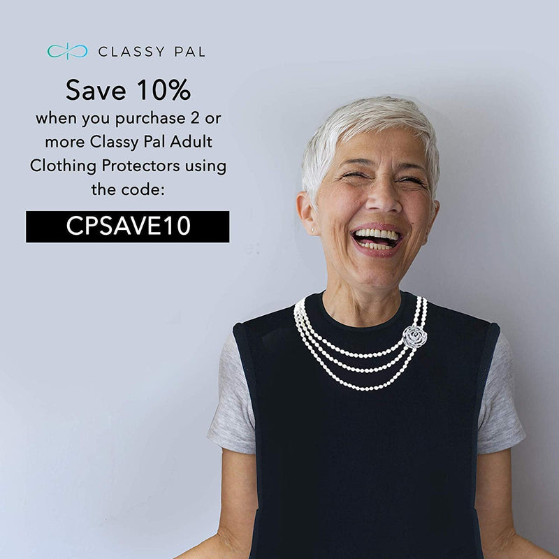 [Australia] - Classy Pal, Adult Bibs for Women Washable, Dress ‘n Dine™ Clothing Protectors for Eating, Senior Adult Bib Terry Cloth Crumb Catcher, Embroidered Design, Waterproof & Reusable (Pearl Necklace) Pearl Necklace 