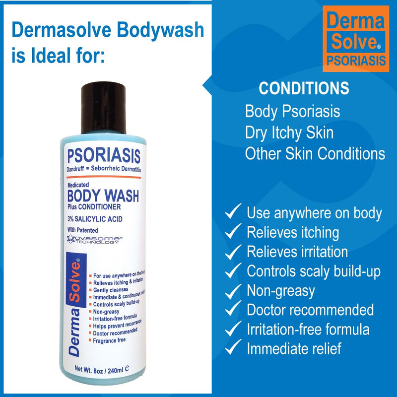 [Australia] - Psoriasis Body Wash by DermaSolve (2-Pack) | Psoriasis, Eczema, Seborrheic Dermatitis - Proven to Provide Relief from Dry Itchy Red Flaky Scaly and Inflamed Skin - Doctor Recommended (8.0 oz each) 