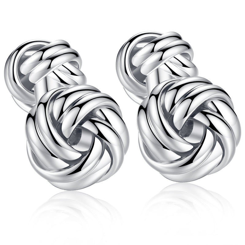 [Australia] - HONEY BEAR Twist Knot Cufflinks Steel for Mens Shirt Wedding Business Gift Silver with round foot 