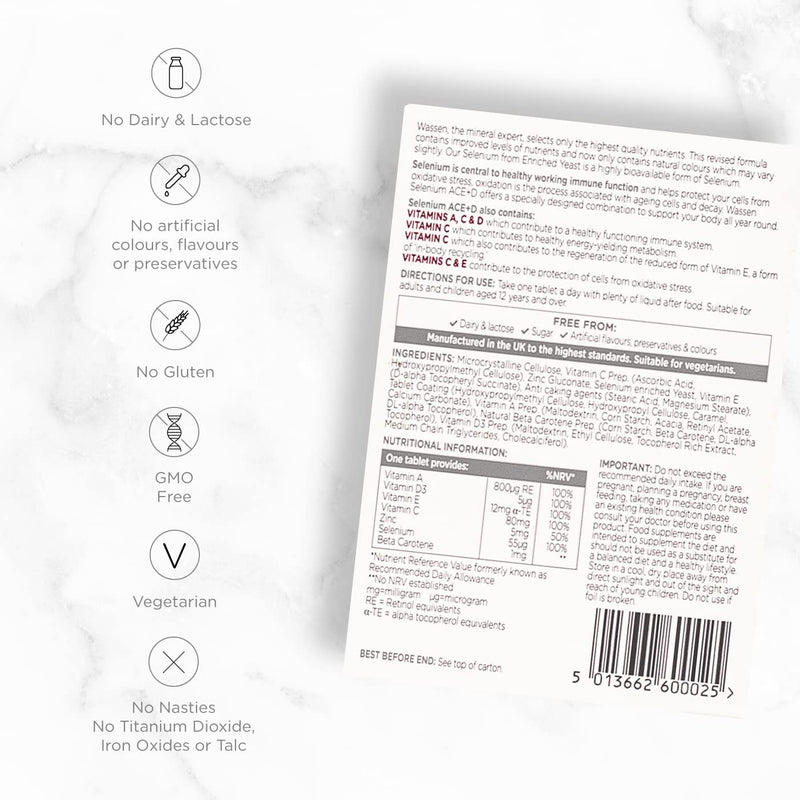 [Australia] - Wassen Selenium ACE+D Immune Health | Highly Bioavailable Selenium | with Vitamins A,C, D & E & Zinc | 90 Tablets 