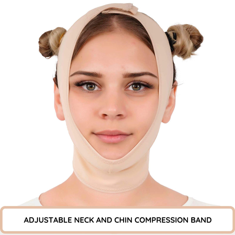 [Australia] - Post Surgery Neck and Chin Compression Garment Wrap Bandage for Women, Face Slimmer, Jowl Tightening, Neck Coverage, Chin Lifting Strap (L) Large (Pack of 1) 
