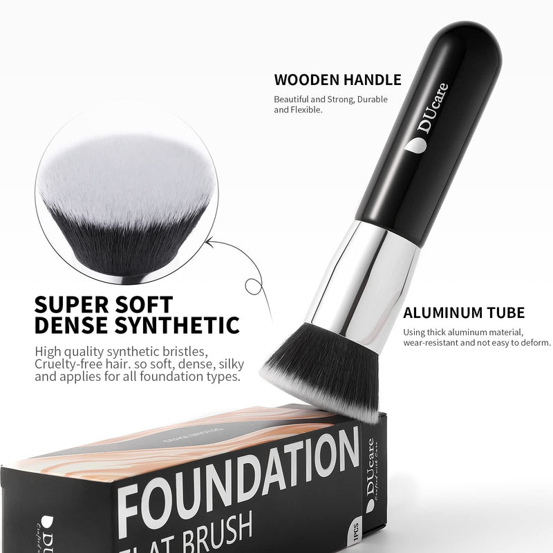 [Australia] - DUcare Foundation Kabuki Brush- Flat Top Big Makeup Brushes Perfect For Liquid Blending Tanning Cream or Flawless Powder Cosmetics - Buffing, Stippling, Concealer, Fake Tan Body Lotion(Black) Black Foundation Brush 
