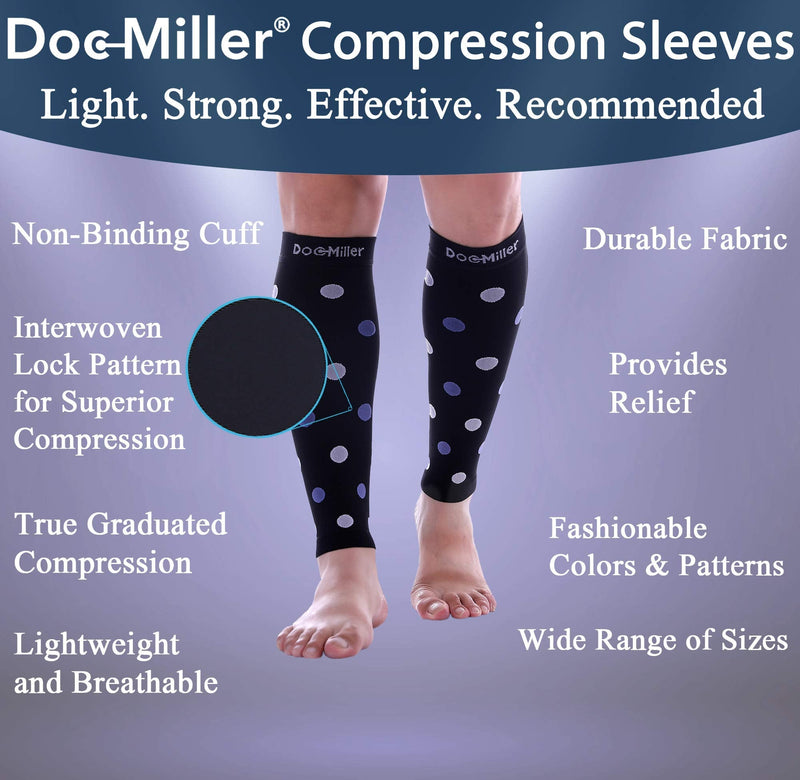 [Australia] - Doc Miller Calf Compression Sleeve Men Women, 20-30mmHg Medical Grade Leg Compression Sleeve for Shin Splints, Varicose Vein & Calf Muscles Recovery, 1 Pair Medium Black Violet White Polka Dots Black/VioletWhite 