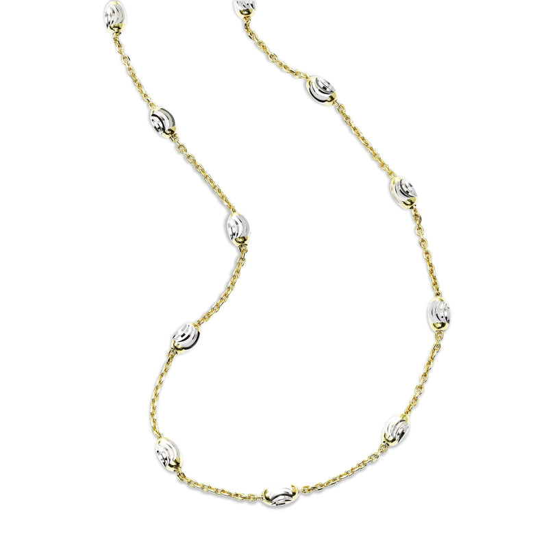 [Australia] - Sterling Silver Station Oval Bead Necklace for Women Teen Girls- 925 Station Necklace, 925 Silver Jewelry, Sterling Silver Necklace 10-36 Inch, Silver, Gold, Rose Gold 16.0 Inches two tone gold 