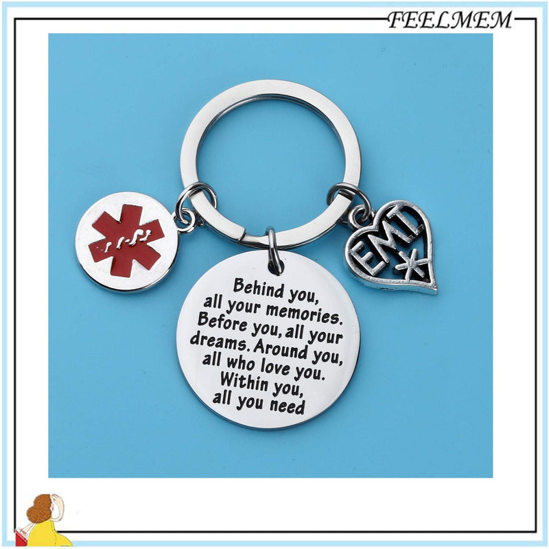 [Australia] - FEELMEM EMT Gift EMT Graduation Gifts Behind You All Memories Before You All Your Dream EMT Keychain Emergency Medical Technician Gift Paramedic Gifts Keyring 