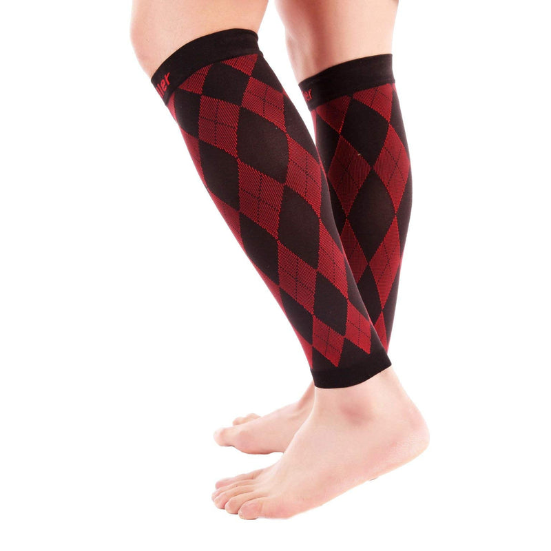 [Australia] - Doc Miller Calf Compression Sleeve for Men & Women - Fast Leg Pain Relief from Shin Splints, Varicose Veins - All Day Calf Support for Running, Travel & Everyday Use Black.Red Large 