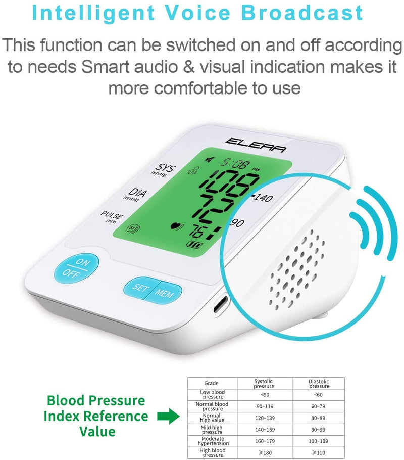 [Australia] - ELERA Digital Arm Blood Pressure Monitor with 5.56"-18.96" and 9"-20.5" Two Different Cuffs 