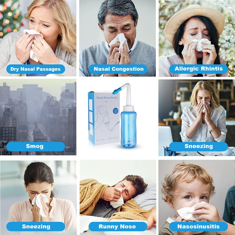 [Australia] - Neti Pot Sinus Rinse Bottle Nose Wash Cleaner Pressure Rinse Nasal Irrigation for Adult & Kid BPA Free 300 ML with 40 Nasal Wash Salt Packets (40 Packs) 300 ml (Pack of 40) 