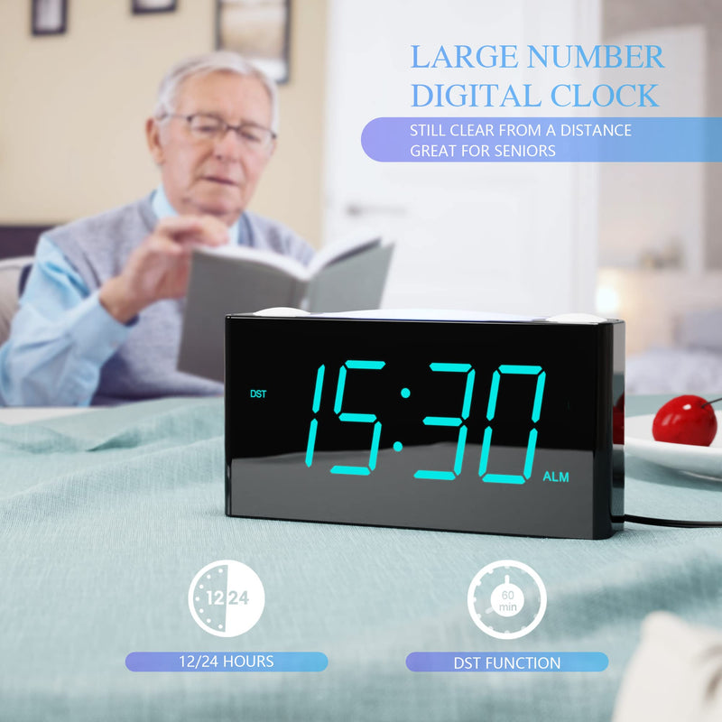 [Australia] - Rocam Digital Alarm Clock for Bedrooms - Large 7" LED Display with Dimmer, Snooze, 7 Night Light, Easy to Set, USB Chargers, Battery Backup, 12/24 Hour for Kids,Boys,Teens,Heavy Sleepers(Blue) Blue 