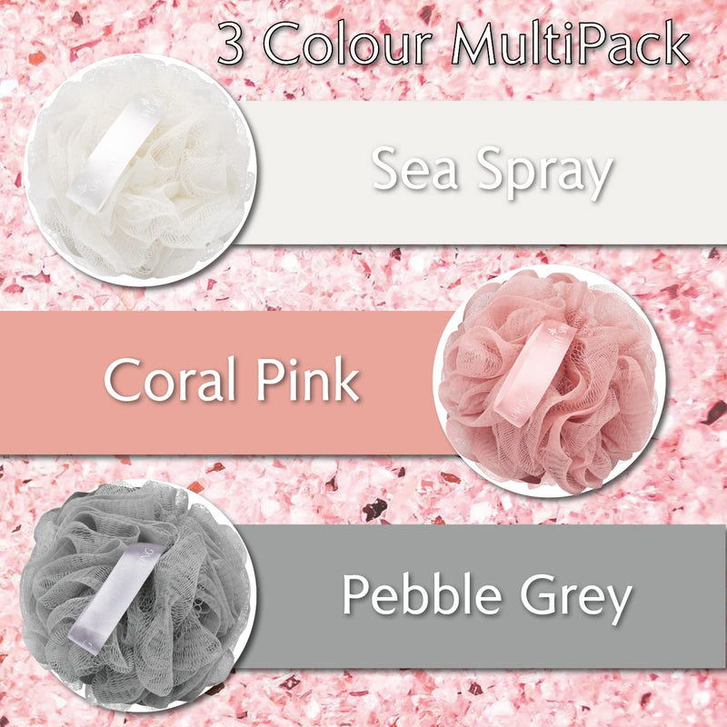 [Australia] - Temple Spring, Eco Recycled Shower Pouf, Bath Loofah, Body Brush, Mesh Sponge, Exfoliating Bath Scrunchie, Multi Pack Bathroom Puff, Toiletries, Foam Balls (Coral Pink) Coral Pink 