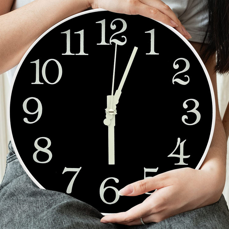 [Australia] - JoFomp Glow in The Dark Clock, 12" Non-Ticking Silent Luminous Wall Clock, Battery Operated Modern Quartz Clocks, Easy to Read for Home Kitchen Office Bedroom Black （style 2） 