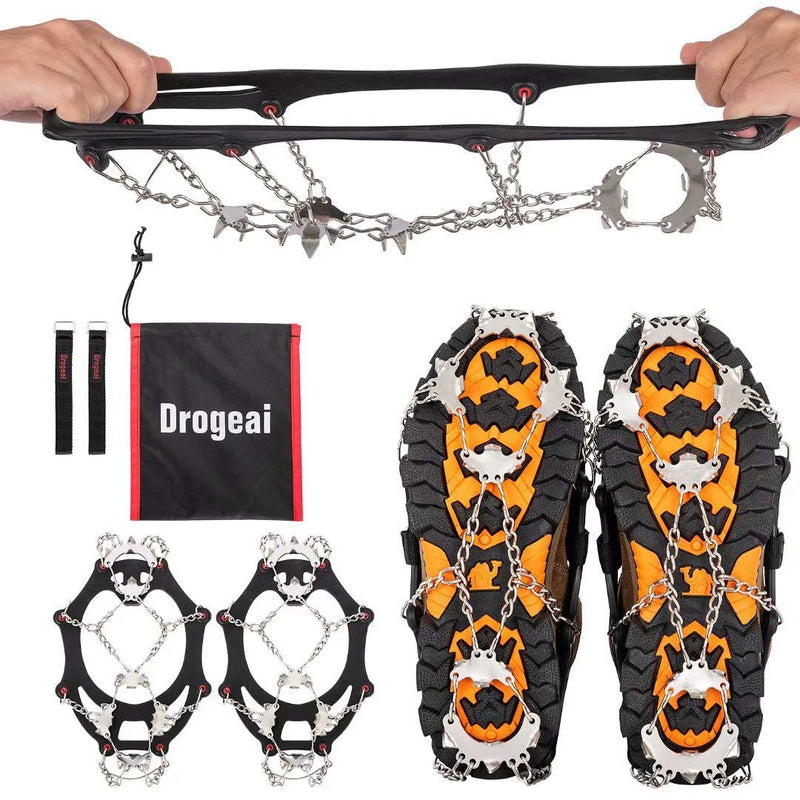 [Australia] - Drogeai ice Cleats Snow Grips with 19 Spikes for Walking Anti Slip Walk Traction Cleats, Snow Ice Grippers Spikes and Grips,Hiking Climbing Fishing Mountaineering Walking black Medium 