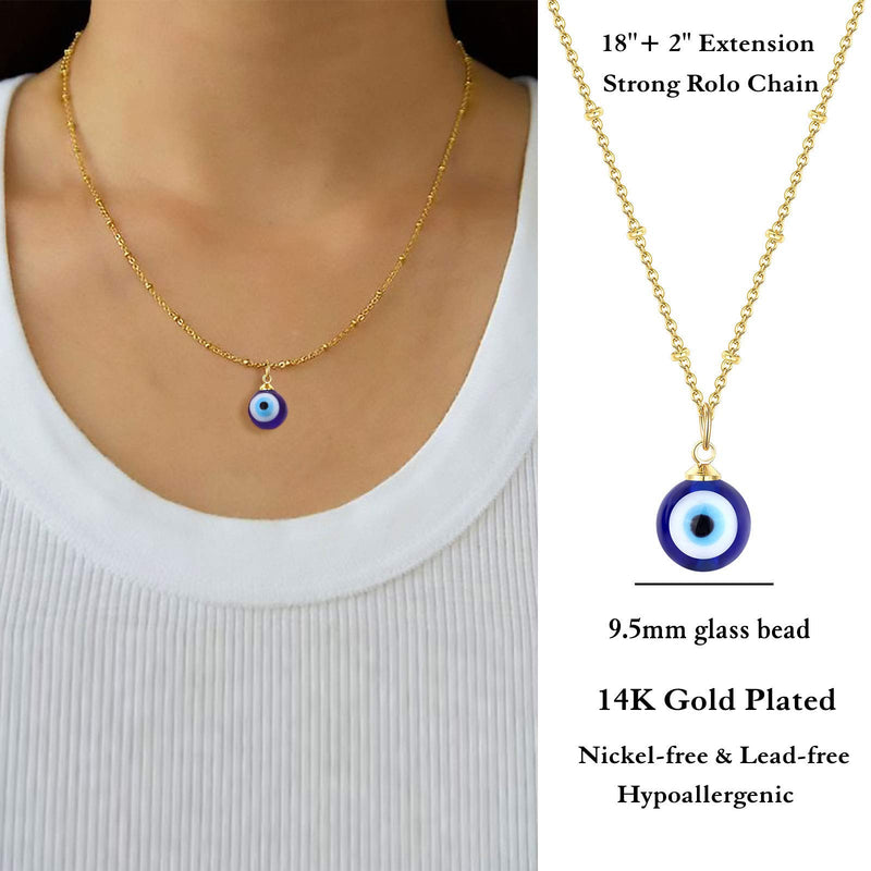 [Australia] - UNGENT THEM Evil Eye Pendant Necklace Chain Blue Eyes Amulet Ojo Turco Dainty Necklace for Women Girls (Silver/Gold) gold 