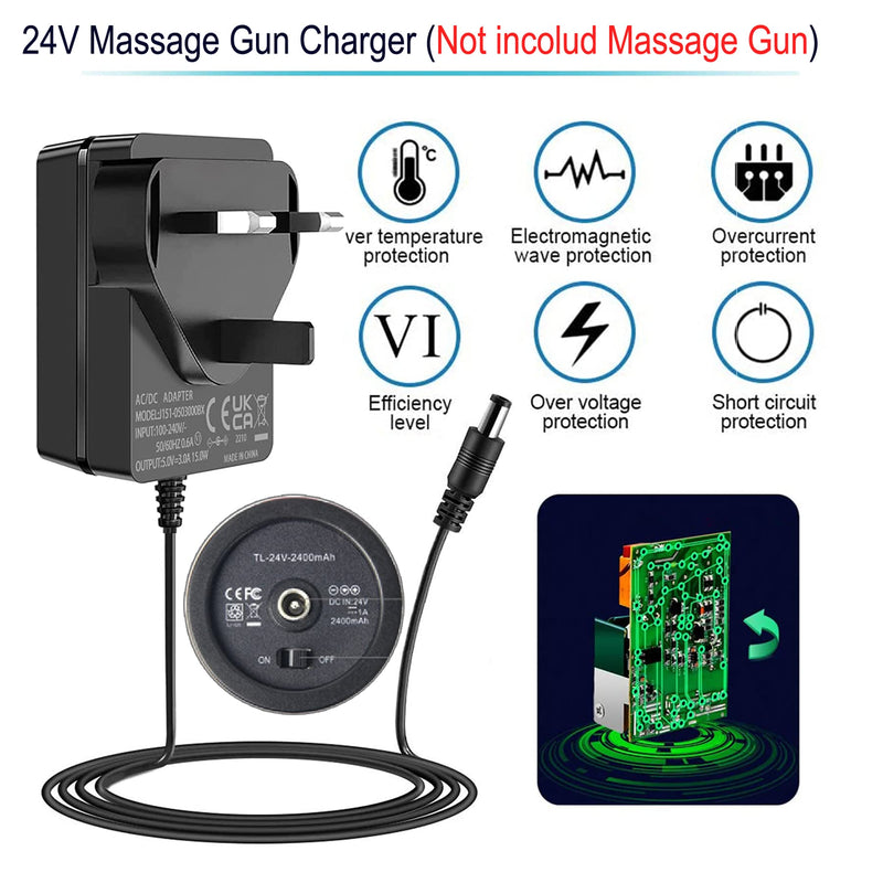 [Australia] - Massage Gun Charger, 24V 1A Upgrade Percussion Muscle Massage Gun Charger, Handheld Deep Tissue Massager Charger (24V Massage Gun Charger) 24V Massage Gun Charger 