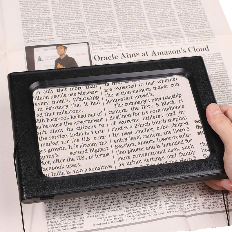 [Australia] - Large Full-Page 3X Magnifying Glass Hands-Free Rectangular Magnifier LED Lighted Illuminated Foldable Desktop Portable for Elder Large 