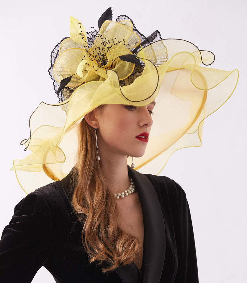 [Australia] - ORIDOOR Women Organza Fascinator Church Kentucky Derby Hat Floral Tea Party Wedding Hat 003d Yellow 