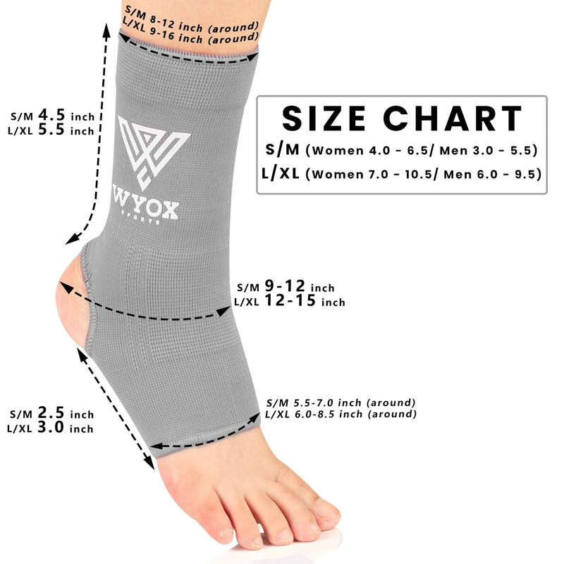 [Australia] - WYOX Ankle Wraps Support Boxing Gear for Men Women Muay Thai Ankle Support Kickboxing Wraps Gym Ankle Support (Pair) Grey S / M (Women 4.0 - 6.5/ Men 3.0 - 5.5) 