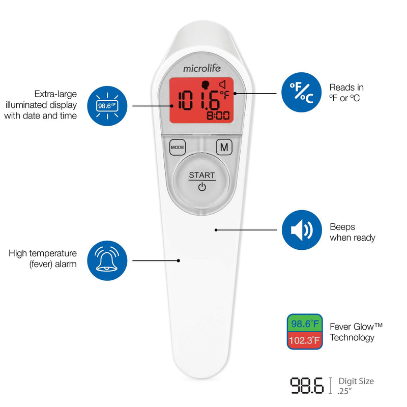 [Australia] - Microlife Non-Contact Forehead Thermometer, Digital Infrared No-Touch Thermometer for Adults, Kids & Baby, Large Backlit LCD Screen, Fever Alarm, Memories, Easy to Use with Instant Accurate Readings 