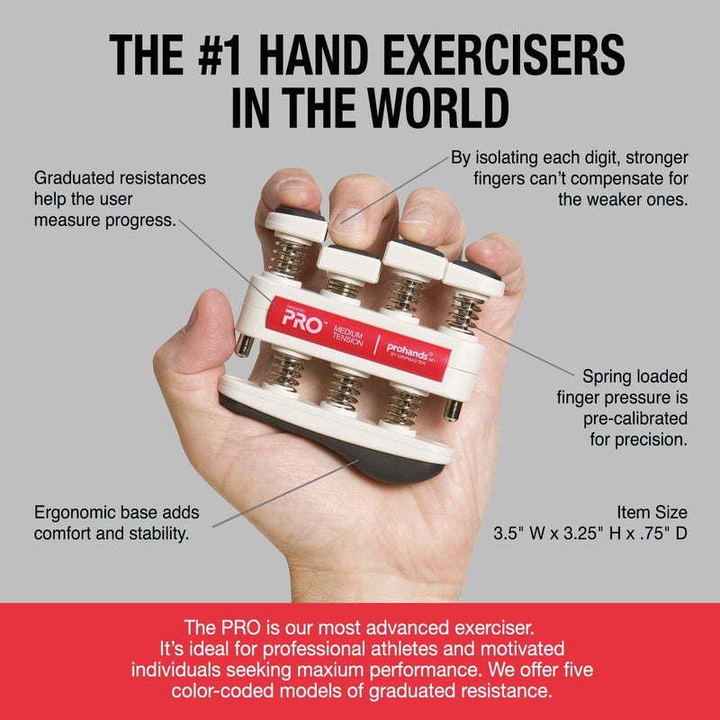 [Australia] - PROHANDS PRO Hand Exerciser, Finger Exerciser (Hand Grip Strengthener), Spring-Loaded, Finger-Piston System, Isolate and Exercise Each Finger 7 lb (Medium Tension) Red - Pro 