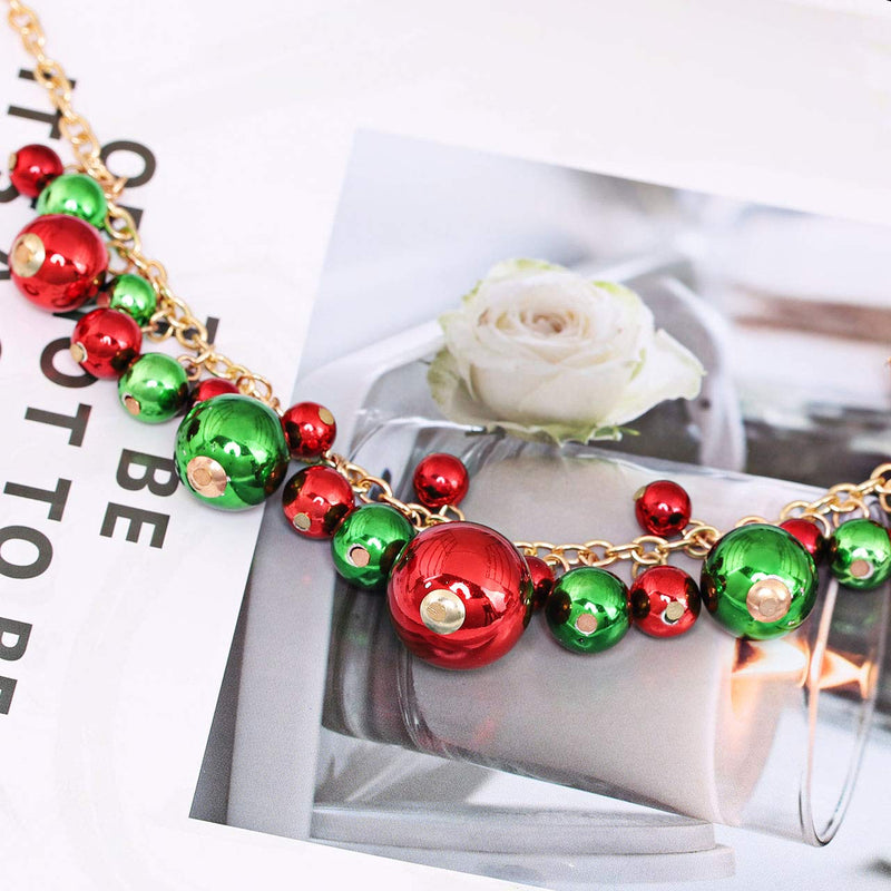 [Australia] - XOCARTIGE Red Green Bead Necklace for Women Girls (C Gold) 