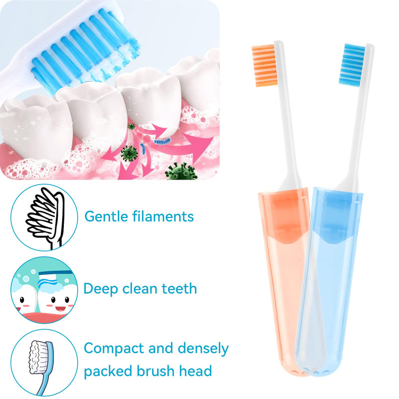 [Australia] - Travel Toothbrush - Vaktop 4PCS Portable Folding Toothbrush with 2 Combs, Reusable Soft Bristle Travel Toothbrush - Suitable for Travelling, School Use, Camping, Home 