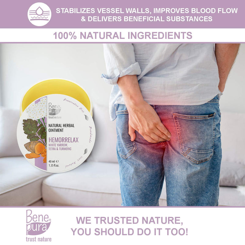 [Australia] - BenePura Hemorrhoids Ointment - Natural Hemorrhoids Cream and Piles Cream - Soothes Burning, Itching and Discomfort - Hemmoroids Ointment - Haemorrhoids Cream - White Yarrow Treatment - 40 ml 