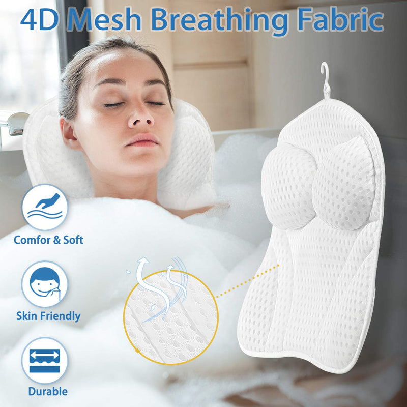 [Australia] - COSYLAND Upgraded Spa Bath Pillow for Bathtub (Breathable 4D Air Mesh), 6 Strong Suction Cups for Hot Tub Headrest Neck and Shoulder Support, Cozy Pillows Soft and Quick Dry, White 