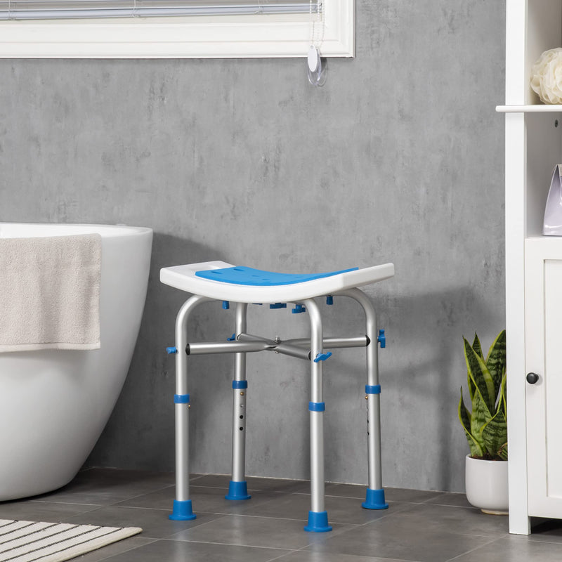 [Australia] - HOMCOM Shower Chair for the Elderly and Disabled, Adjustable Padded Shower Stool with Built-in Handle and Non-slip Suction Foot Pads, Blue 