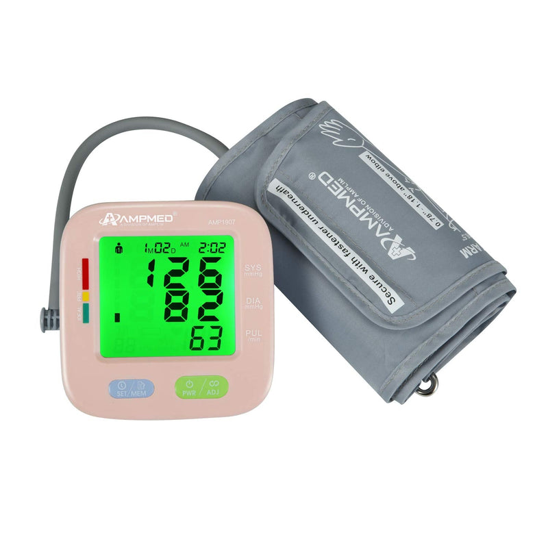 [Australia] - Amplim New 2021 Digital Blood Pressure Monitor, Automatic Upper Arm Universal Cuff and Premium Travel Storage Case, Color Backlit Display, 180 Memory, Includes Batteries, Pink Blue 