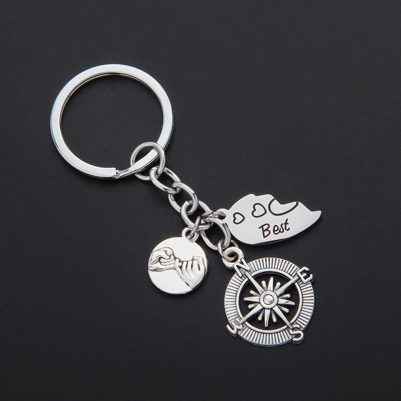 [Australia] - WUSUANED Broken Heart Best Friends Pinky Promise Compass Keychain Set Friendship Gift Jewelry best friends keychain set 